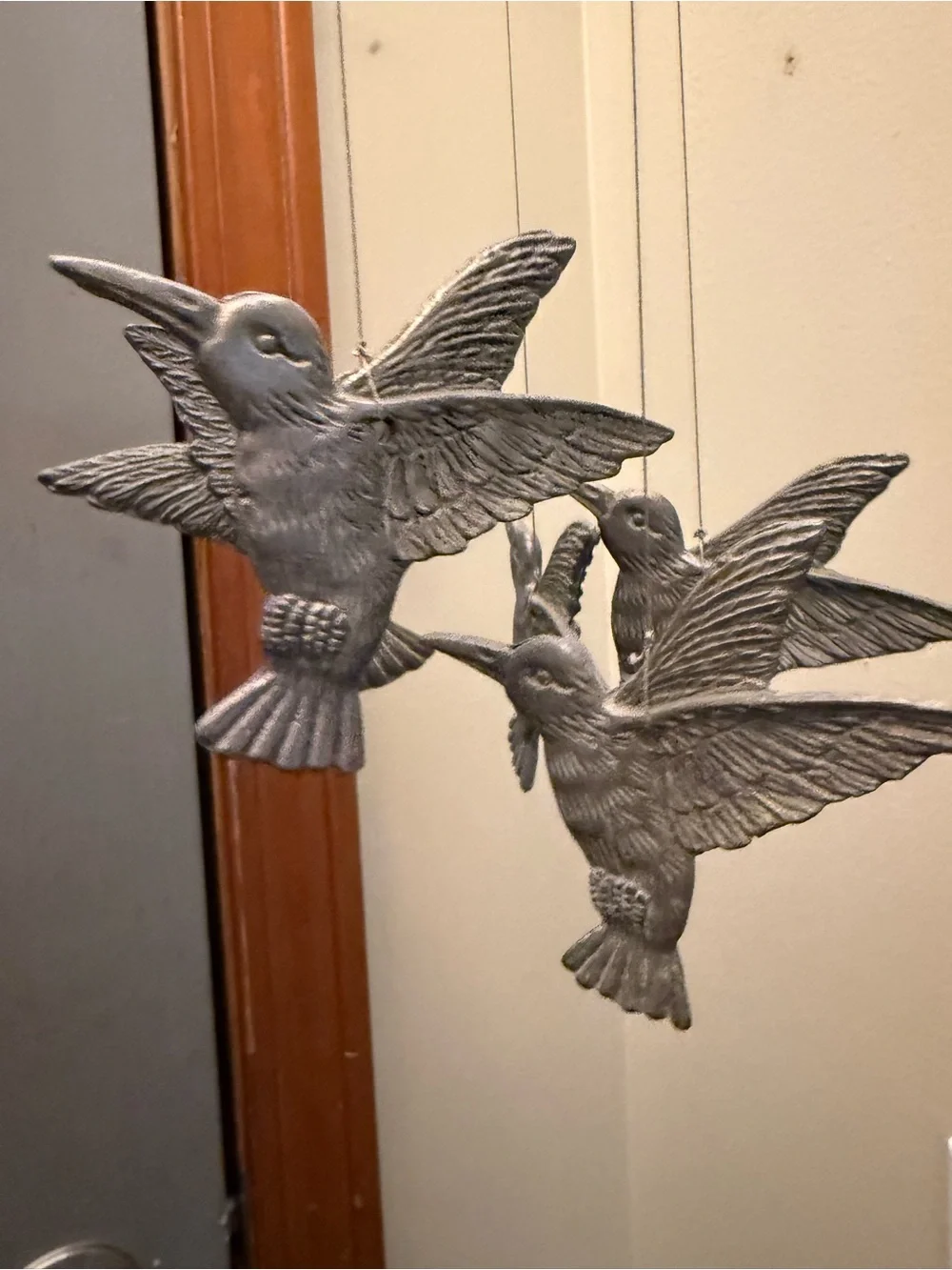 Vintage Pewter Hummingbird Wind Chime Mobile – Silver Tone
